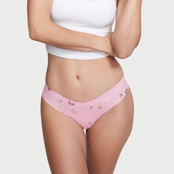 Victoria's Secret Sexy Illusions No Show Thong Panty Pink Flora Butterfly M NEW - Picture 2 of 7